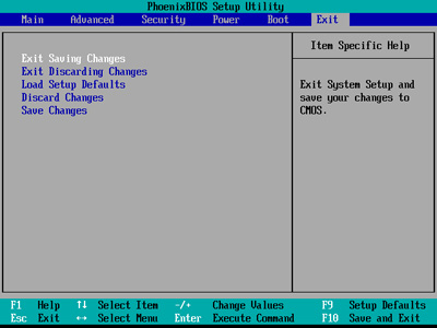 BIOS Setup Utility Exit Menu